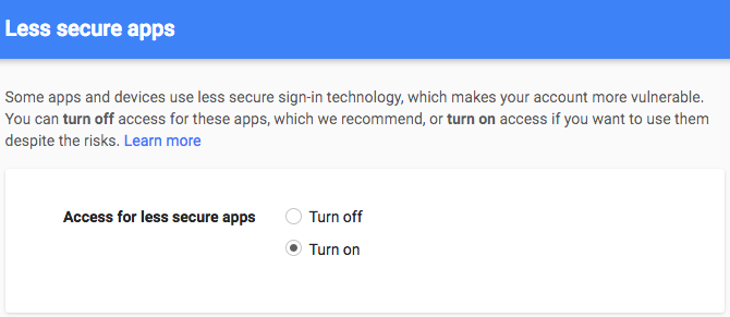 Enable &ldquo;Less Secure Apps&rdquo;
