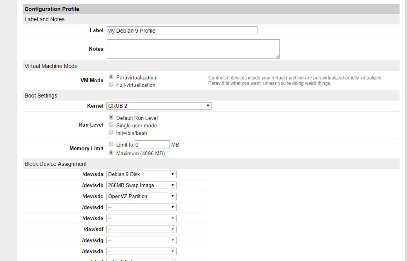 Linode Manager - Block Device Assignment