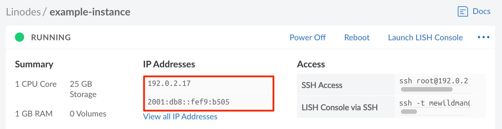 Summary section with the IP addresses highlighted